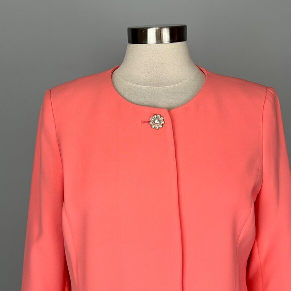 Karl Lagerfeld Womens Long Sleeve Topper Coat Peach Coral Jewel Button size 10 - Picture 4 of 16